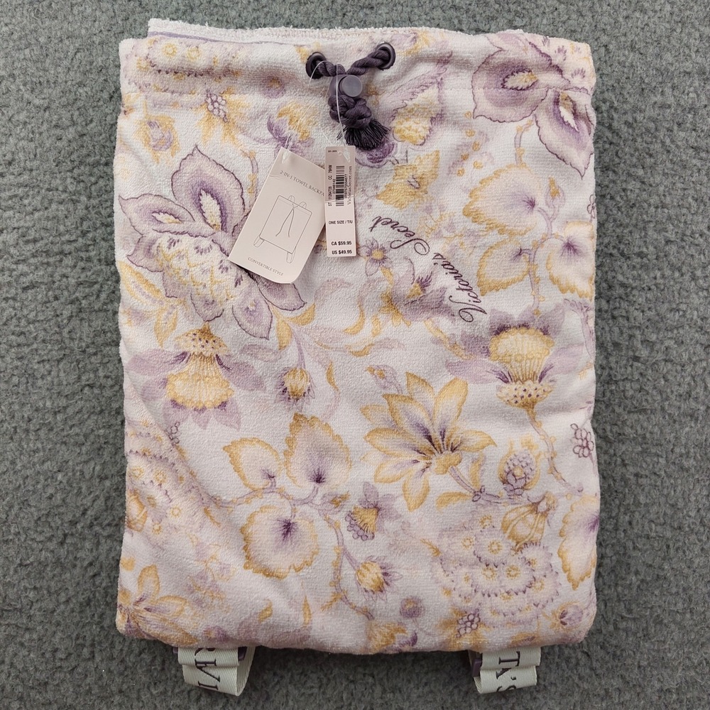 Victoria's Secret 2-in-1 Towel Backpack Sz OS Floral Purple Convertible NWT